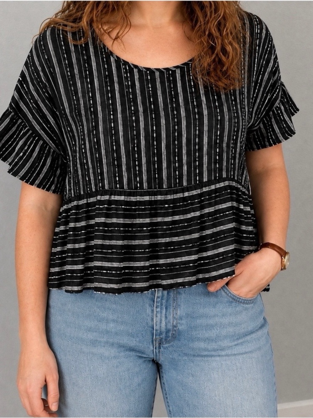 Paper Crane Black Striped Blouse Womens Medium